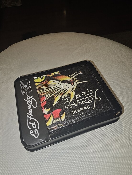 Ed Hardy Other - Ed Hardy Black Bifold Wallet with Multicolor Tattoo Cat Graphic